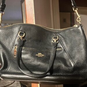 ORIGINAL Coach Satchel Bag, Crossbody Satchel, Pebbled Leather - Black/Gold